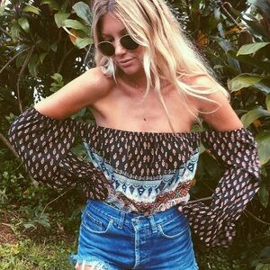 MISA Los Angeles Didi off the shoulder ethnic print blouse top